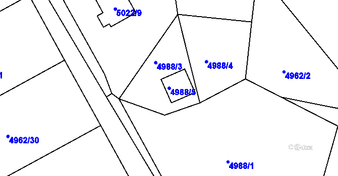Parcela st. 4988/5 v KÚ Lískovec u Frýdku-Místku, Katastrální mapa