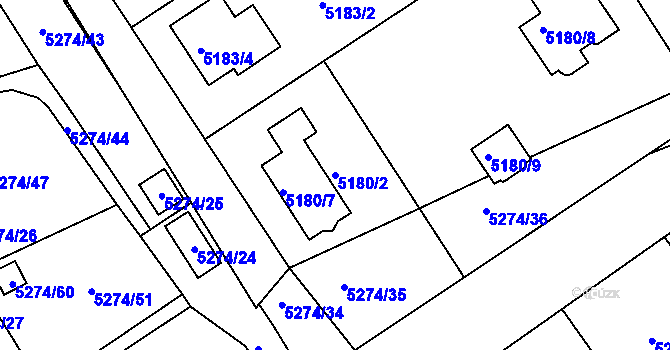 Parcela st. 5180/2 v KÚ Lískovec u Frýdku-Místku, Katastrální mapa