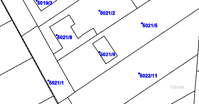 Parcela st. 5021/9 v KÚ Lískovec u Frýdku-Místku, Katastrální mapa