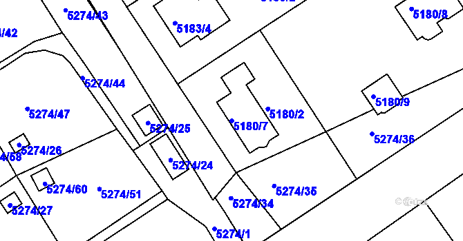 Parcela st. 5180/7 v KÚ Lískovec u Frýdku-Místku, Katastrální mapa