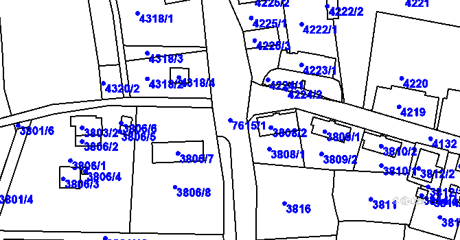 Parcela st. 7615/1 v KÚ Lískovec u Frýdku-Místku, Katastrální mapa