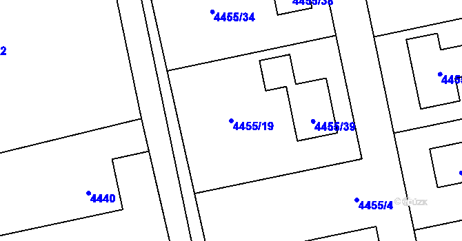 Parcela st. 4455/19 v KÚ Lískovec u Frýdku-Místku, Katastrální mapa