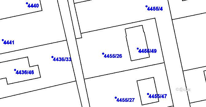 Parcela st. 4455/26 v KÚ Lískovec u Frýdku-Místku, Katastrální mapa