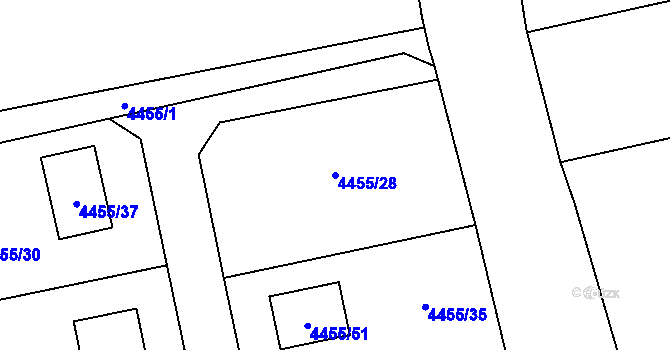 Parcela st. 4455/28 v KÚ Lískovec u Frýdku-Místku, Katastrální mapa