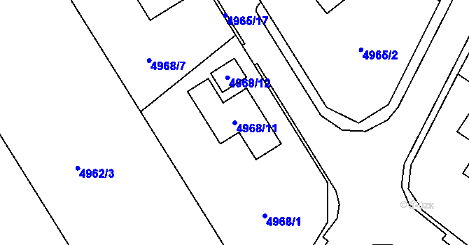 Parcela st. 4968/11 v KÚ Lískovec u Frýdku-Místku, Katastrální mapa