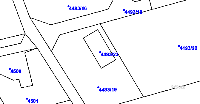 Parcela st. 4493/23 v KÚ Lískovec u Frýdku-Místku, Katastrální mapa