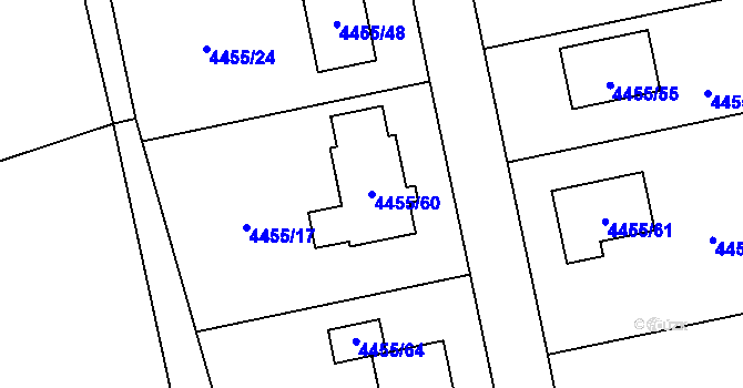 Parcela st. 4455/60 v KÚ Lískovec u Frýdku-Místku, Katastrální mapa