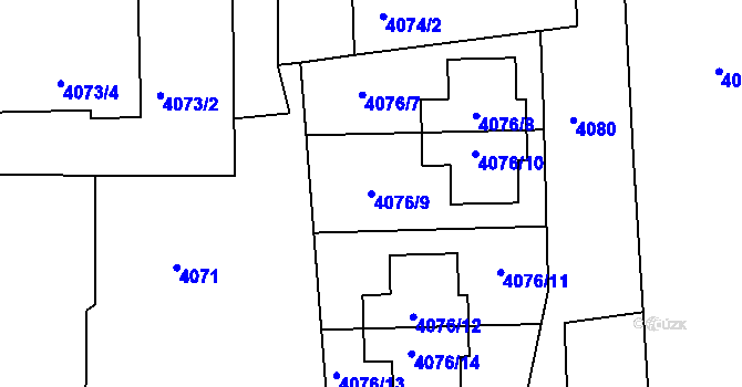 Parcela st. 4076/9 v KÚ Lískovec u Frýdku-Místku, Katastrální mapa