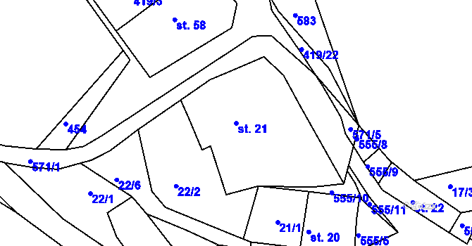 Parcela st. 21 v KÚ Líský, Katastrální mapa