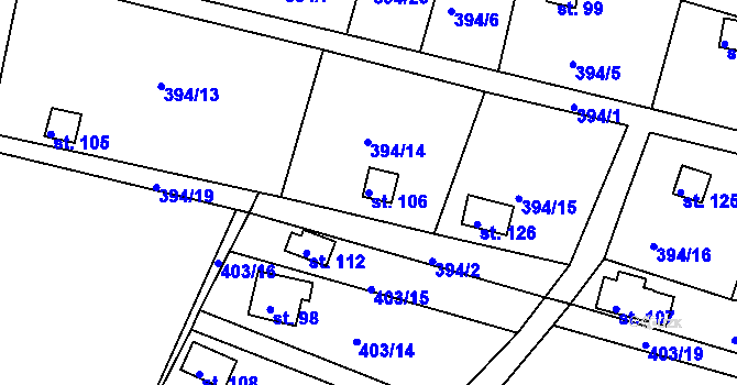 Parcela st. 106 v KÚ Líský, Katastrální mapa
