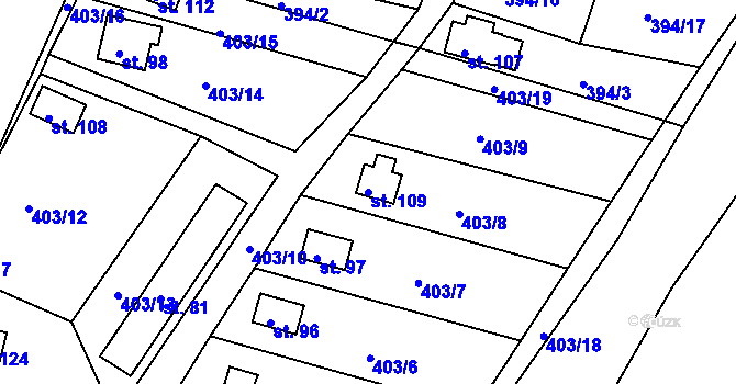 Parcela st. 109 v KÚ Líský, Katastrální mapa