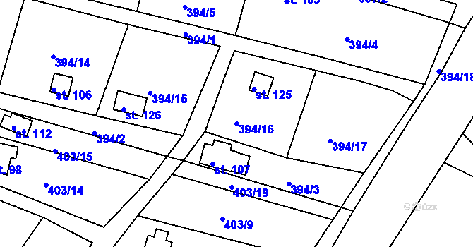 Parcela st. 394/16 v KÚ Líský, Katastrální mapa