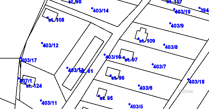 Parcela st. 403/10 v KÚ Líský, Katastrální mapa