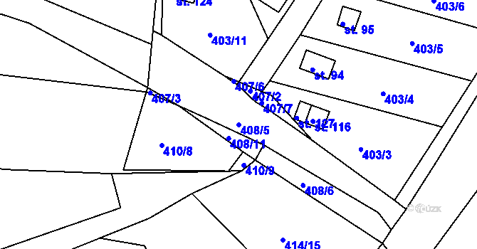 Parcela st. 408/5 v KÚ Líský, Katastrální mapa