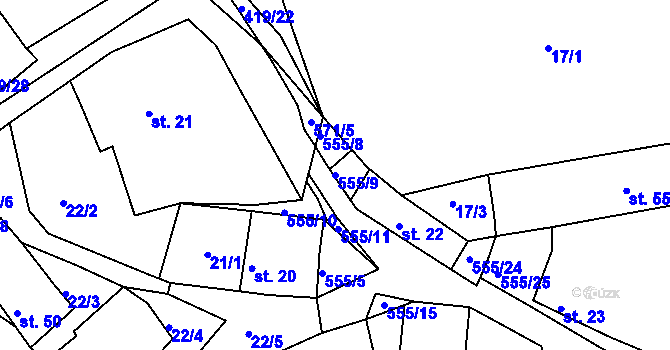 Parcela st. 555/9 v KÚ Líský, Katastrální mapa