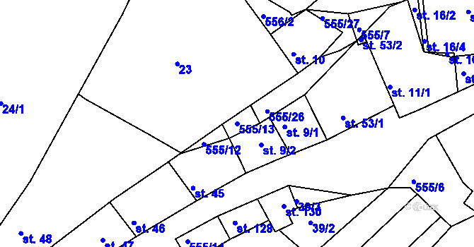 Parcela st. 555/13 v KÚ Líský, Katastrální mapa