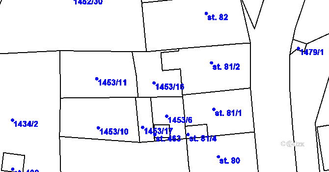 Parcela st. 81/3 v KÚ Lišany u Rakovníka, Katastrální mapa