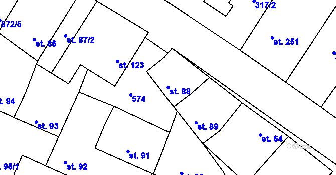 Parcela st. 88 v KÚ Lišany u Rakovníka, Katastrální mapa