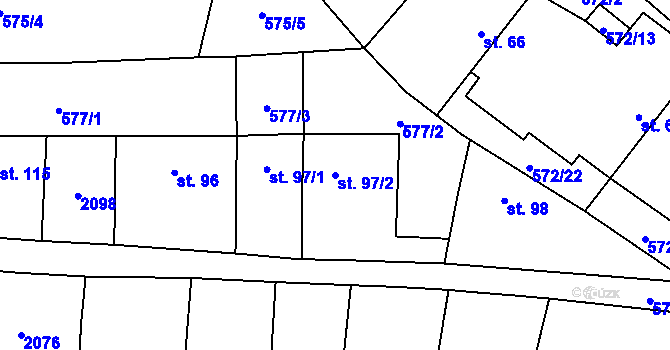 Parcela st. 97/2 v KÚ Lišany u Rakovníka, Katastrální mapa
