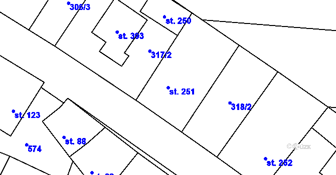 Parcela st. 251 v KÚ Lišany u Rakovníka, Katastrální mapa