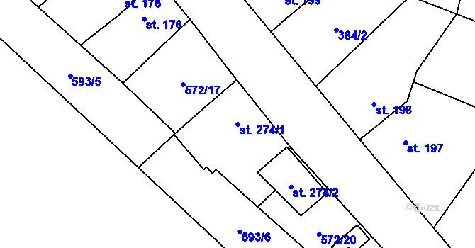 Parcela st. 274/1 v KÚ Lišany u Rakovníka, Katastrální mapa