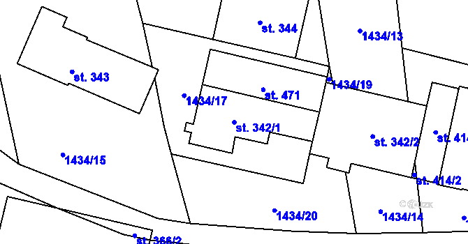 Parcela st. 342/1 v KÚ Lišany u Rakovníka, Katastrální mapa