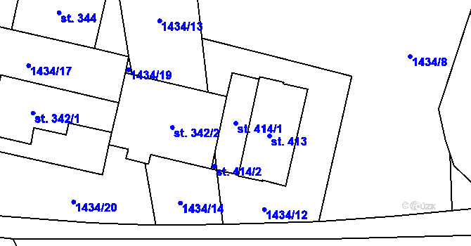 Parcela st. 414/1 v KÚ Lišany u Rakovníka, Katastrální mapa