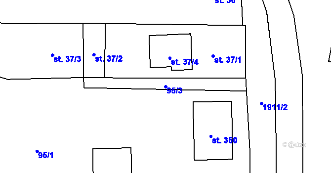 Parcela st. 95/3 v KÚ Lišany u Rakovníka, Katastrální mapa