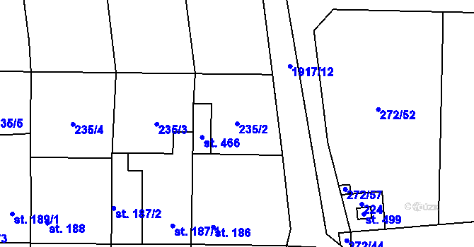 Parcela st. 235/2 v KÚ Lišany u Rakovníka, Katastrální mapa