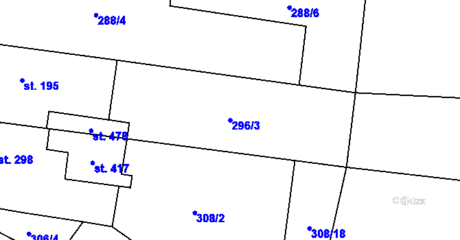 Parcela st. 296/3 v KÚ Lišany u Rakovníka, Katastrální mapa