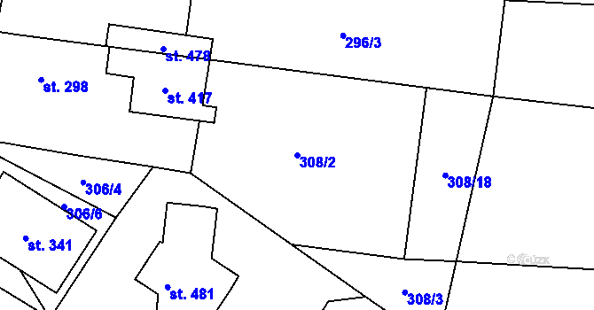 Parcela st. 308/2 v KÚ Lišany u Rakovníka, Katastrální mapa
