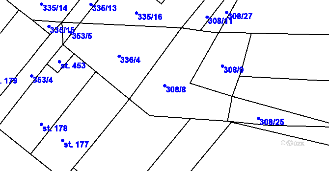 Parcela st. 308/8 v KÚ Lišany u Rakovníka, Katastrální mapa