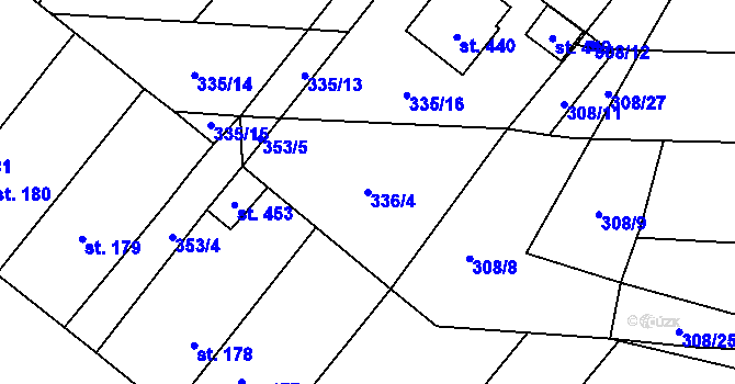 Parcela st. 336/4 v KÚ Lišany u Rakovníka, Katastrální mapa