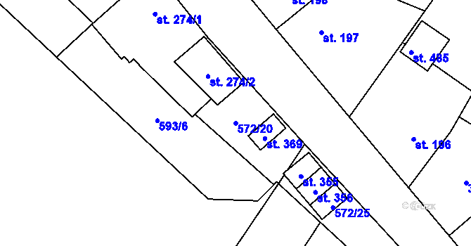 Parcela st. 572/20 v KÚ Lišany u Rakovníka, Katastrální mapa