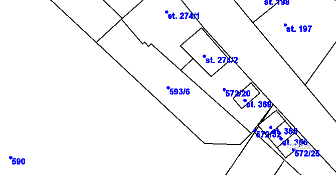Parcela st. 593/6 v KÚ Lišany u Rakovníka, Katastrální mapa