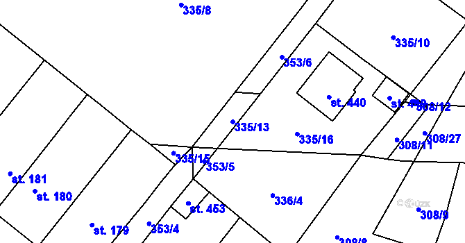 Parcela st. 335/13 v KÚ Lišany u Rakovníka, Katastrální mapa