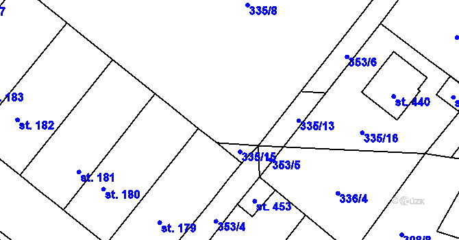 Parcela st. 335/14 v KÚ Lišany u Rakovníka, Katastrální mapa