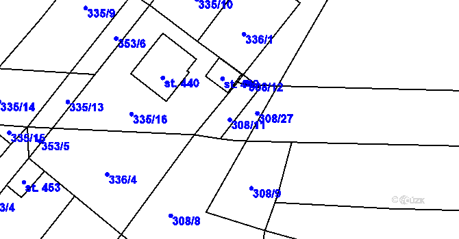 Parcela st. 308/11 v KÚ Lišany u Rakovníka, Katastrální mapa