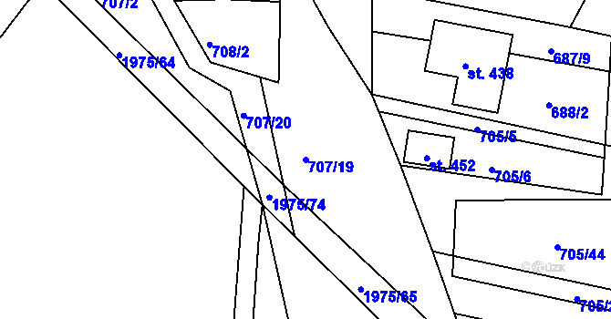 Parcela st. 707/19 v KÚ Lišany u Rakovníka, Katastrální mapa