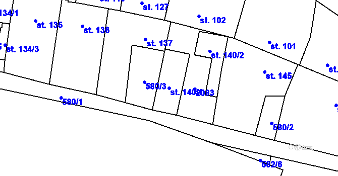 Parcela st. 140/1 v KÚ Lišany u Rakovníka, Katastrální mapa