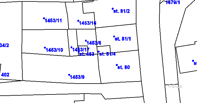 Parcela st. 81/4 v KÚ Lišany u Rakovníka, Katastrální mapa