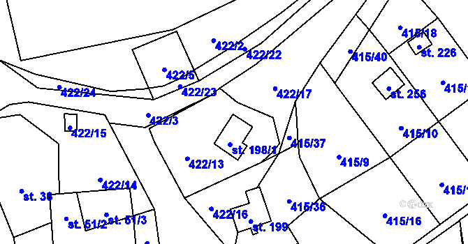 Parcela st. 198/2 v KÚ Dolejší Hůrky, Katastrální mapa
