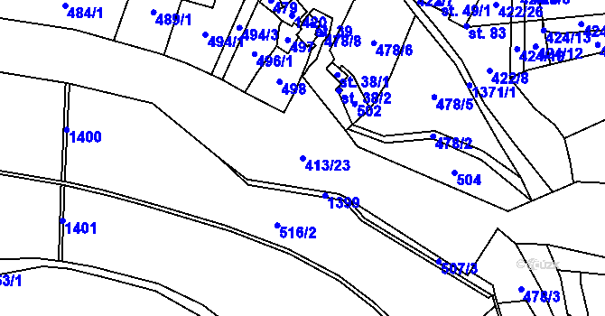 Parcela st. 413/23 v KÚ Dolejší Hůrky, Katastrální mapa