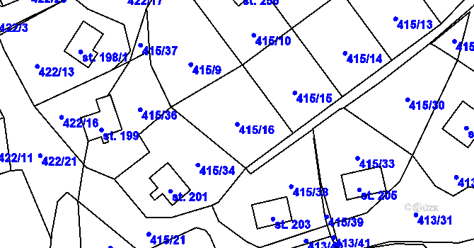 Parcela st. 415/16 v KÚ Dolejší Hůrky, Katastrální mapa