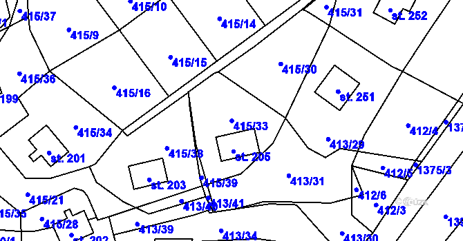 Parcela st. 415/33 v KÚ Dolejší Hůrky, Katastrální mapa