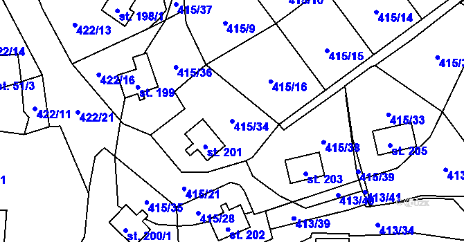 Parcela st. 415/34 v KÚ Dolejší Hůrky, Katastrální mapa