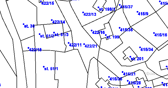 Parcela st. 422/21 v KÚ Dolejší Hůrky, Katastrální mapa