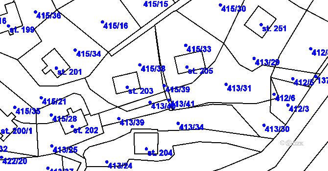 Parcela st. 415/39 v KÚ Dolejší Hůrky, Katastrální mapa