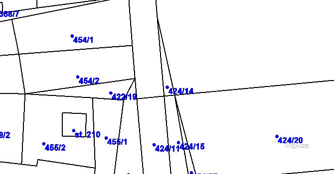 Parcela st. 424/14 v KÚ Dolejší Hůrky, Katastrální mapa