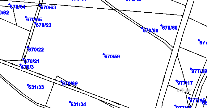 Parcela st. 670/59 v KÚ Dolejší Hůrky, Katastrální mapa